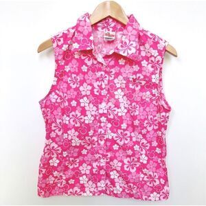Vintage 80s Disney Hawaiian Shirt Aloha Mickey pink tropical women’s size L